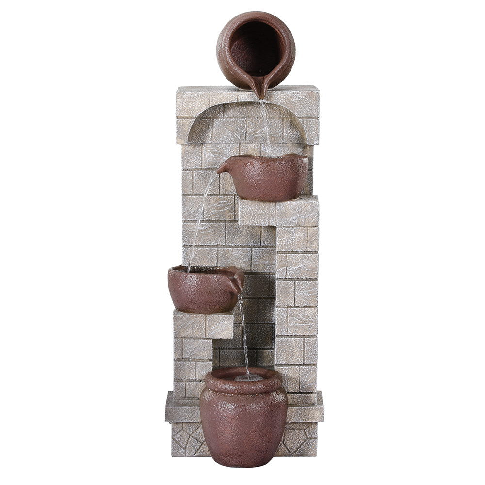 4-Tier Brick Pattern Cascading LED Solar Water Fountain 72cm