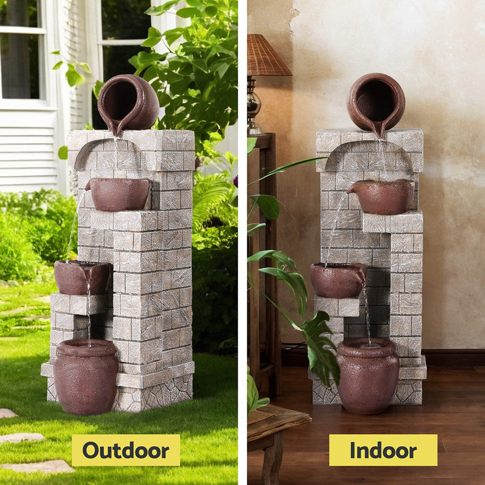 4-Tier Brick Pattern Cascading LED Solar Water Fountain 72cm - Homecoze
