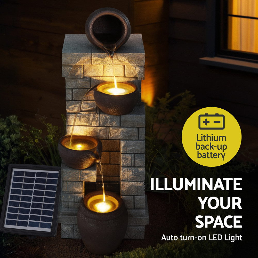4-Tier Brick Pattern Cascading LED Solar Water Fountain 72cm - Homecoze