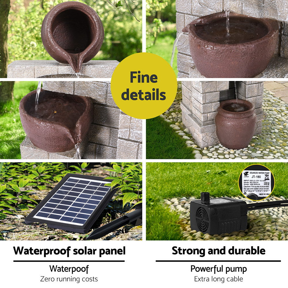 4-Tier Brick Pattern Cascading LED Solar Water Fountain 72cm - Homecoze