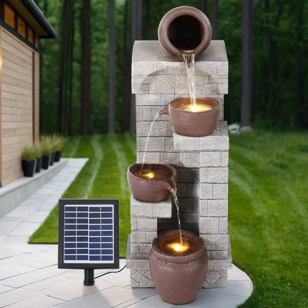 4-Tier Brick Pattern Cascading LED Solar Water Fountain 72cm - Homecoze