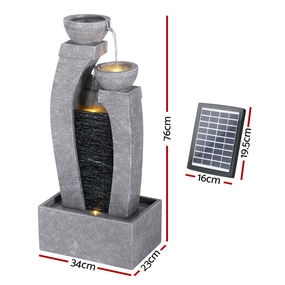 3-Tier Cascading Solar Water Fountain - Grey - Homecoze