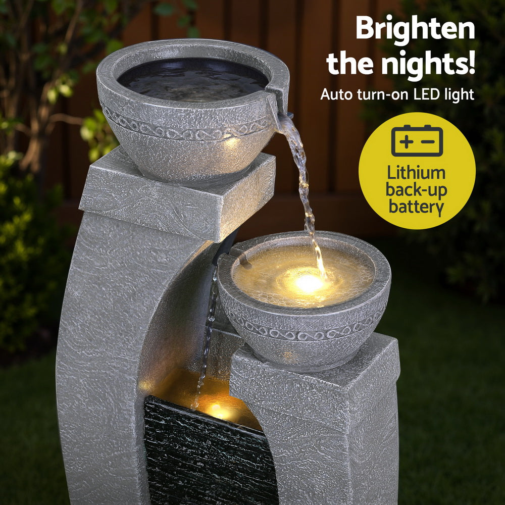 3-Tier Cascading Solar Water Fountain - Grey - Homecoze