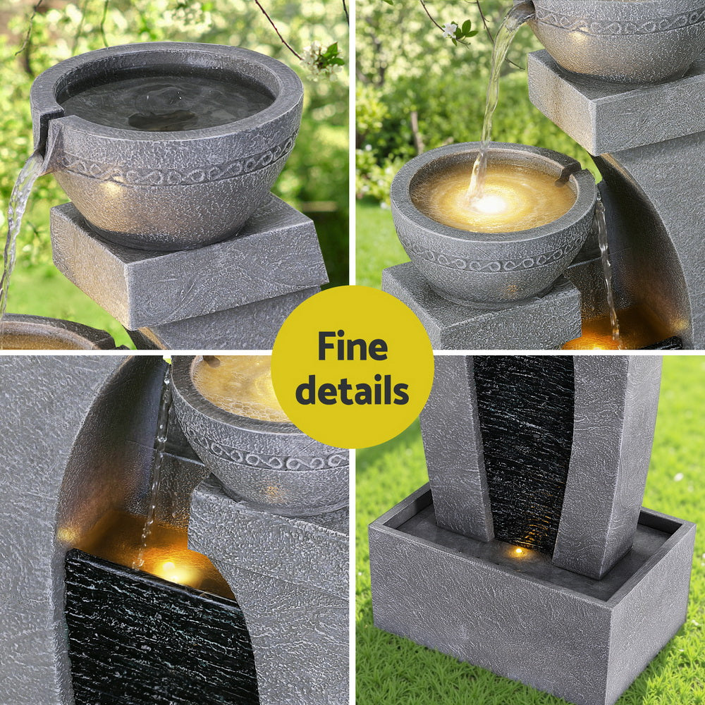 3-Tier Cascading Solar Water Fountain - Grey - Homecoze