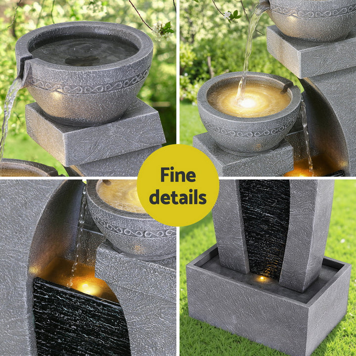 3-Tier Cascading Solar Water Fountain - Grey - Homecoze