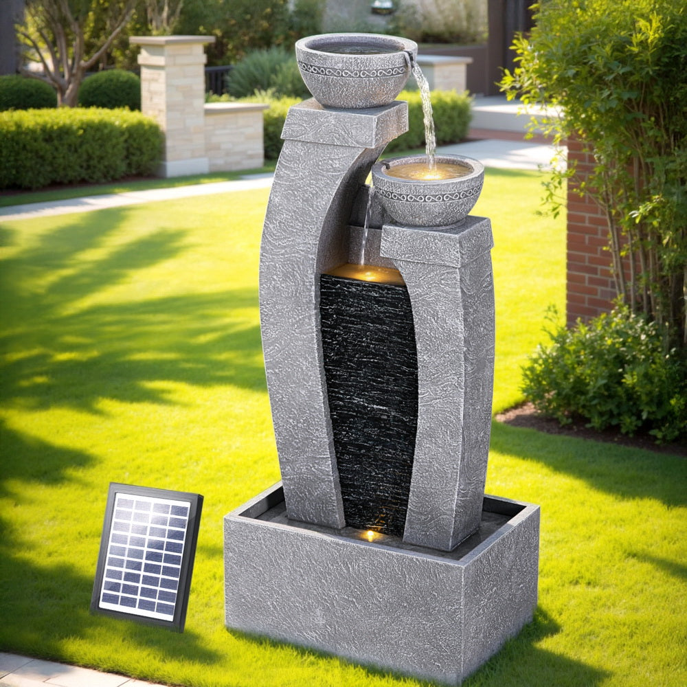3-Tier Cascading Solar Water Fountain - Grey - Homecoze