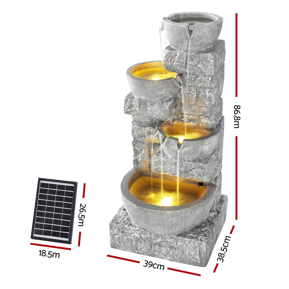 4-Tier Cascading LED Solar Water Fountain 87cm - Homecoze