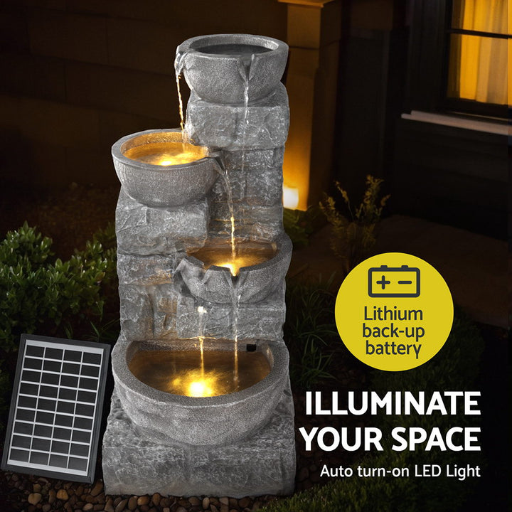 4-Tier Cascading LED Solar Water Fountain 87cm