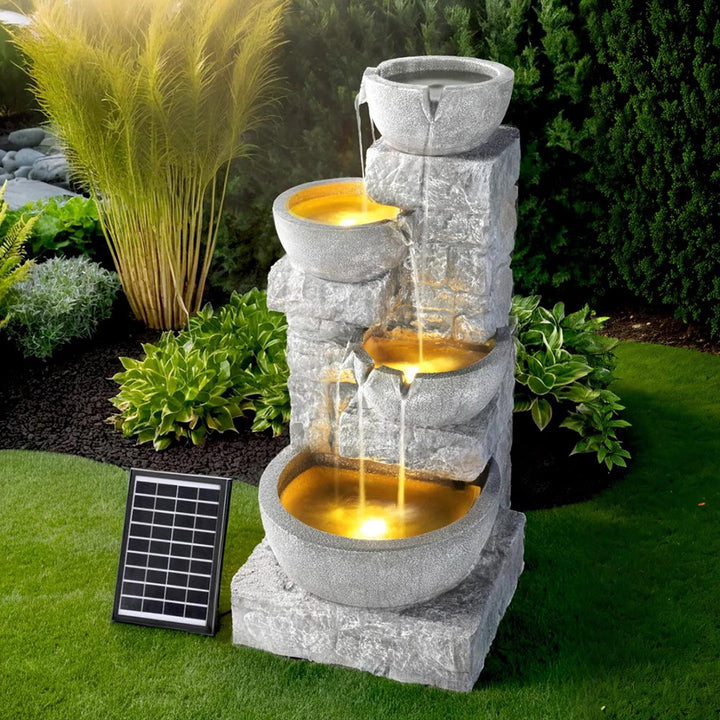 4-Tier Cascading LED Solar Water Fountain 87cm