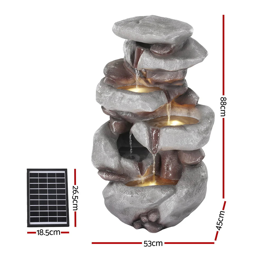 Grove (88cm) 4-Tier Solar Water Fountain - Brown - Homecoze