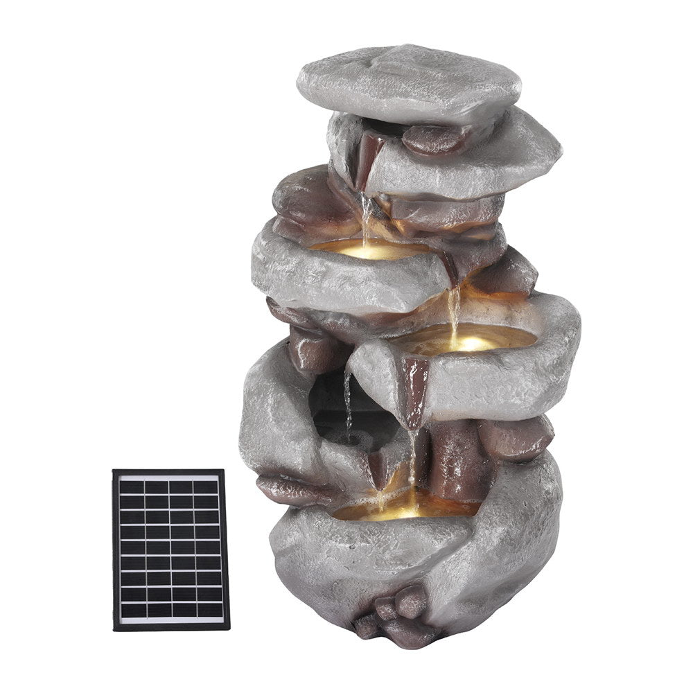 4-Tier Solar Fountain Water Feature - Brown - Homecoze