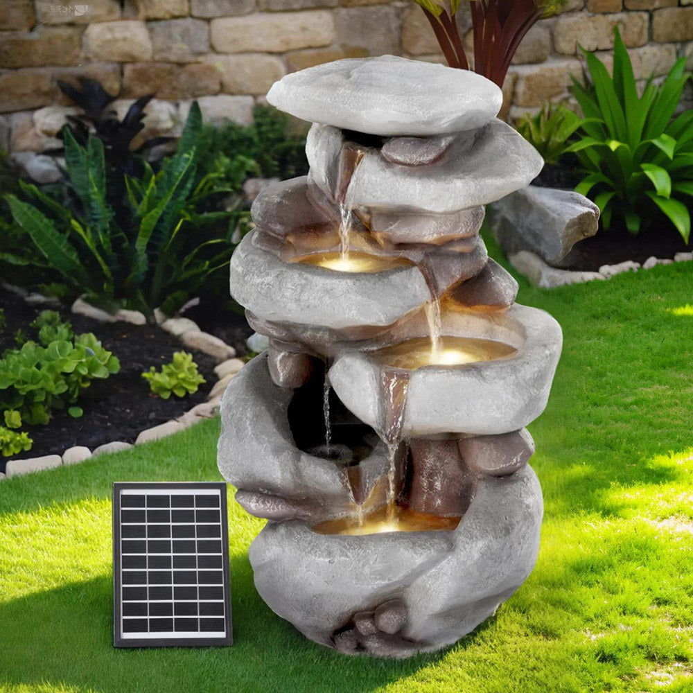 4-Tier Solar Fountain Water Feature - Brown - Homecoze