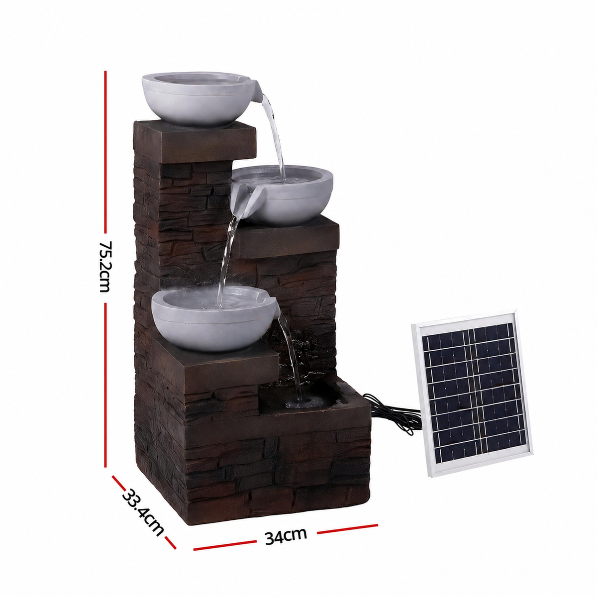 Caspian (75cm) 4-Tier LED Solar Water Fountain – Brown - Homecoze