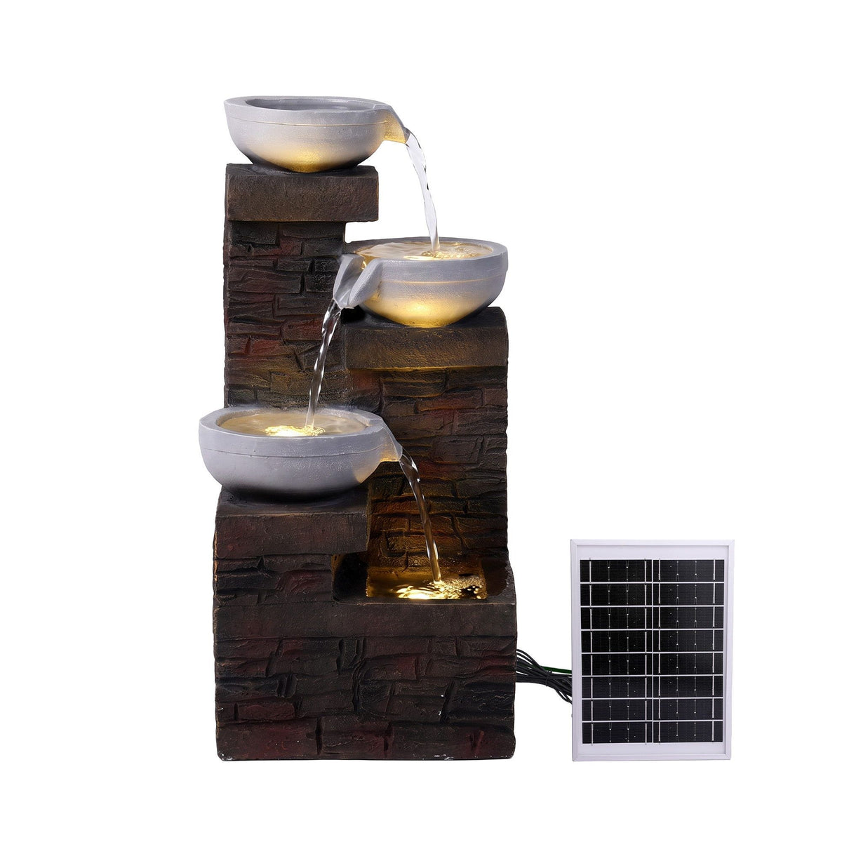 Caspian (75cm) 4-Tier LED Solar Water Fountain – Brown
