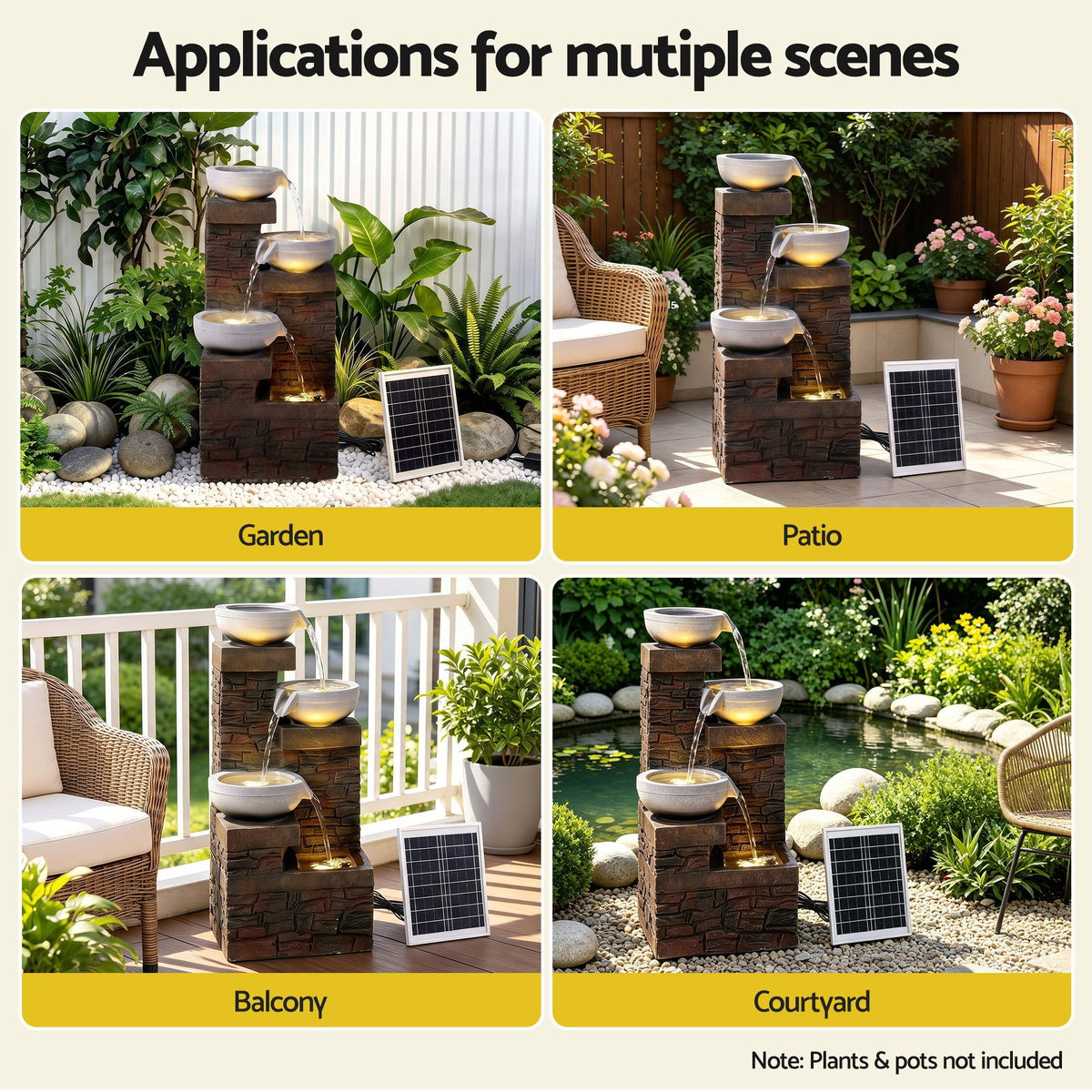 Caspian (75cm) 4-Tier LED Solar Water Fountain – Brown - Homecoze