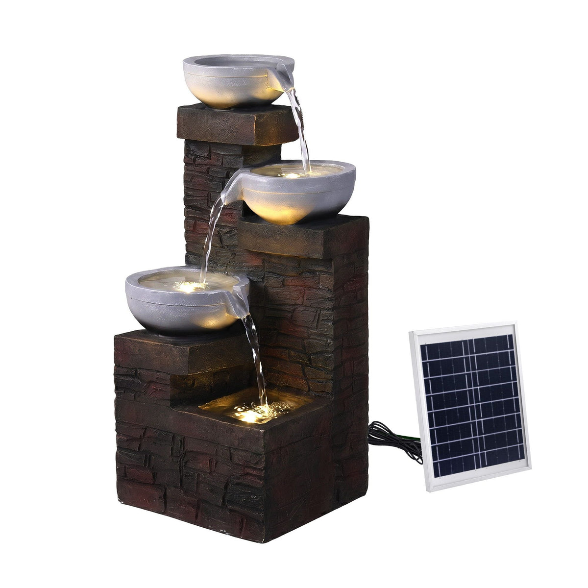 Caspian (75cm) 4-Tier LED Solar Water Fountain – Brown - Homecoze