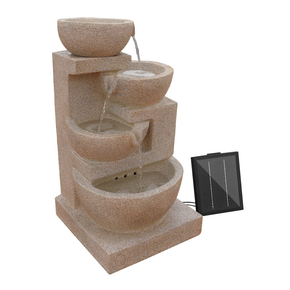 4 Tier Solar Powered Water Fountain with Light - Sand Beige - Homecoze