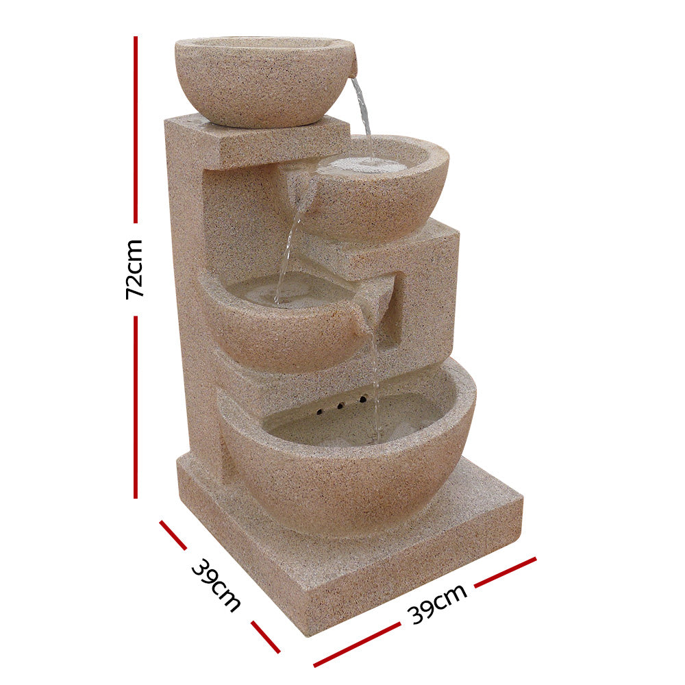 4 Tier Solar Powered Water Fountain with Light - Sand Beige - Homecoze