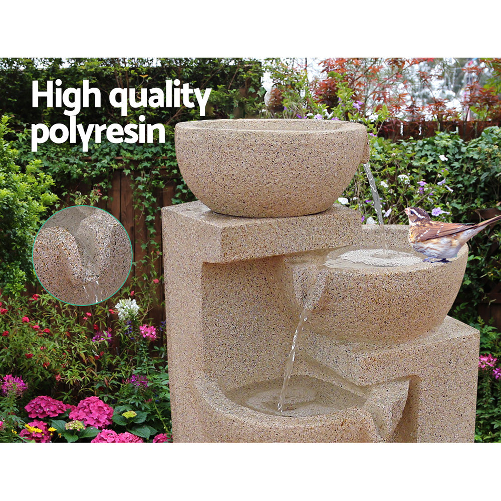 4 Tier Solar Powered Water Fountain with Light - Sand Beige - Homecoze