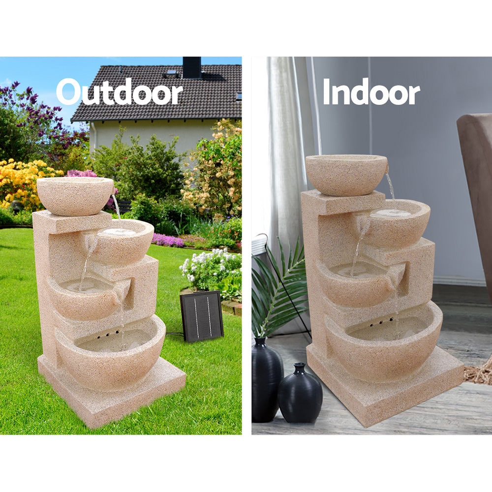 4 Tier Solar Powered Water Fountain with Light - Sand Beige - Homecoze