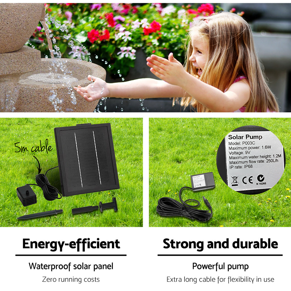 4 Tier Solar Powered Water Fountain with Light - Sand Beige - Homecoze