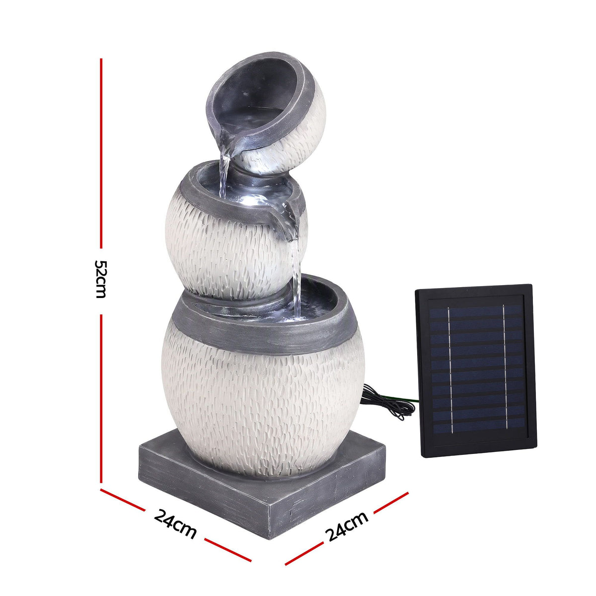 Perrin (52cm) 3-Tier Solar Water Fountain – Beige & Grey