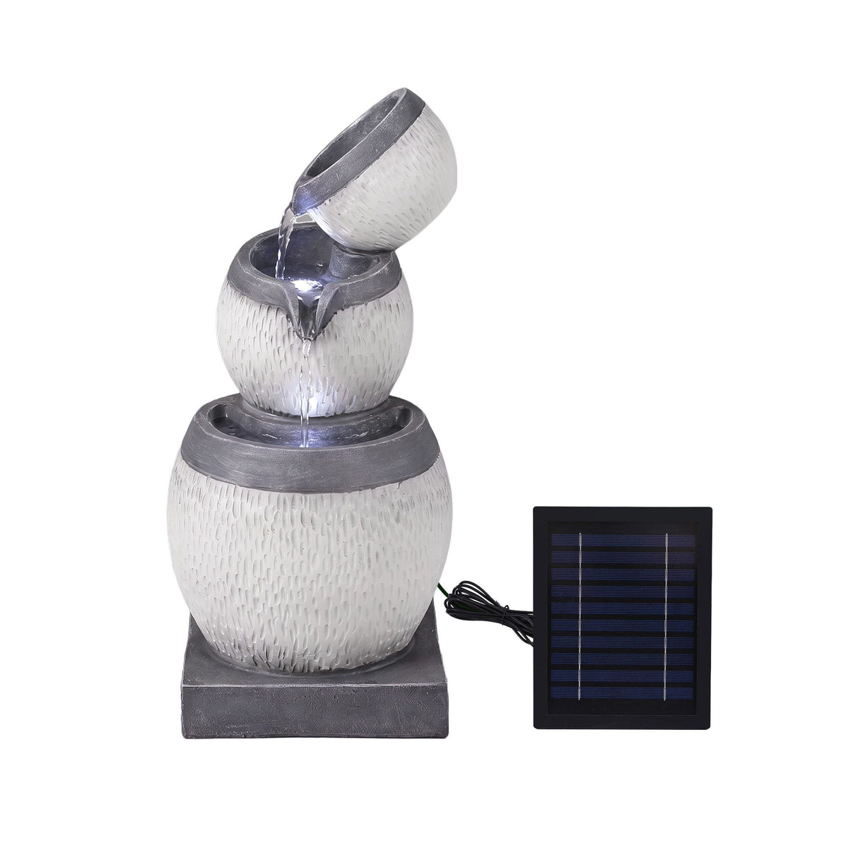 Perrin (52cm) 3-Tier Solar Water Fountain – Beige & Grey