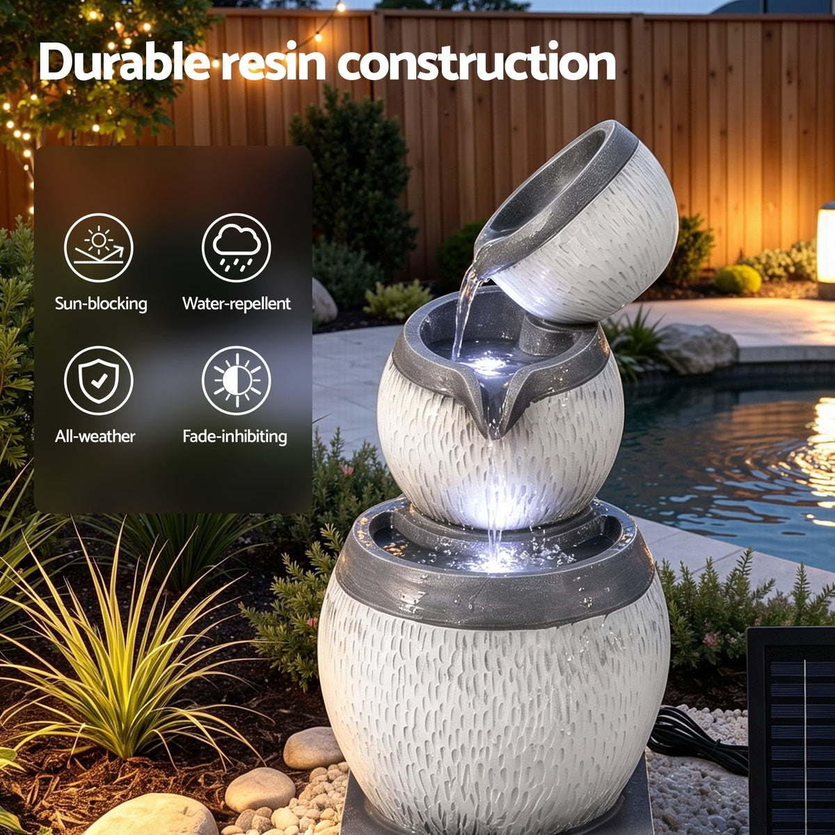 Perrin (52cm) 3-Tier Solar Water Fountain – Beige & Grey