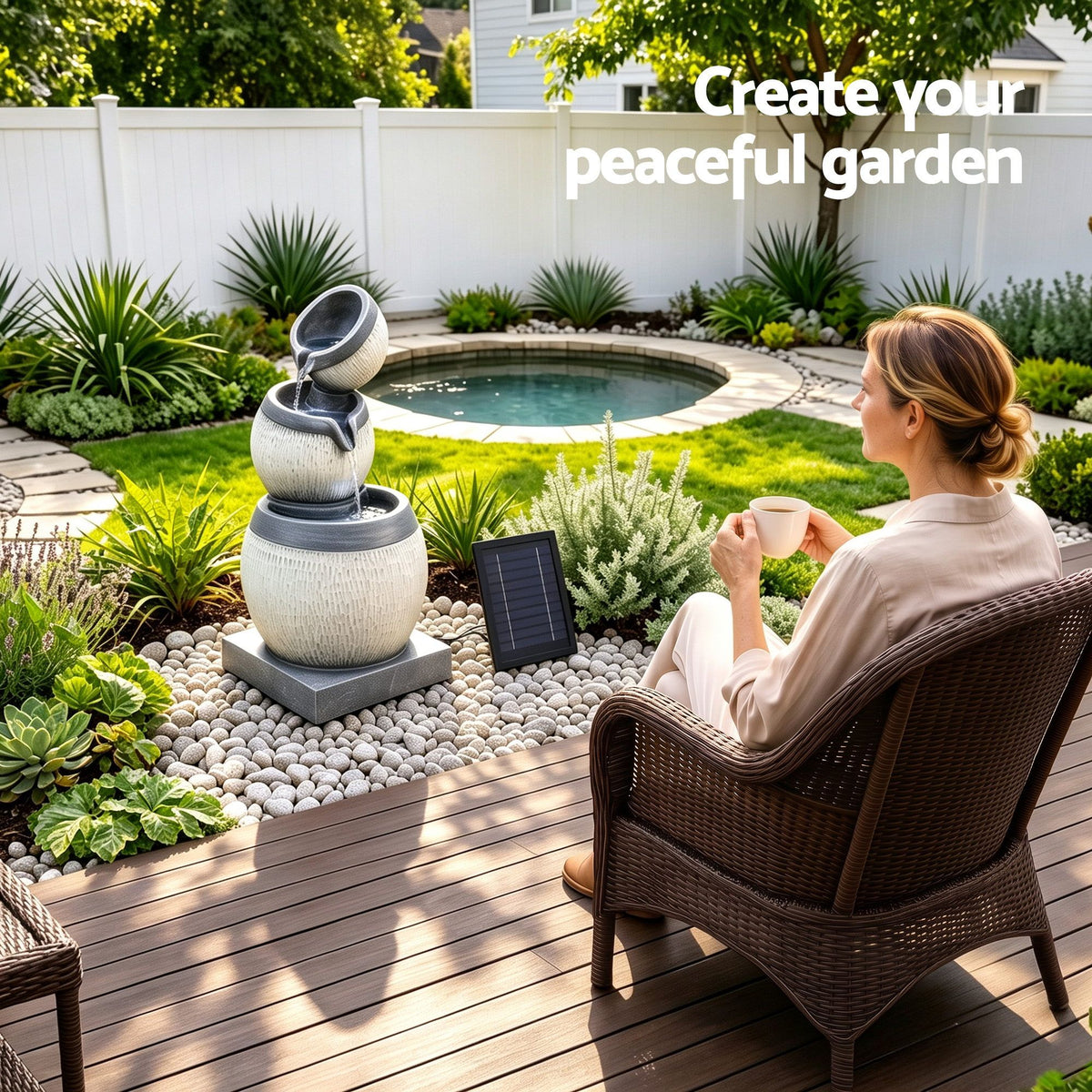 Perrin (52cm) 3-Tier Solar Water Fountain – Beige & Grey