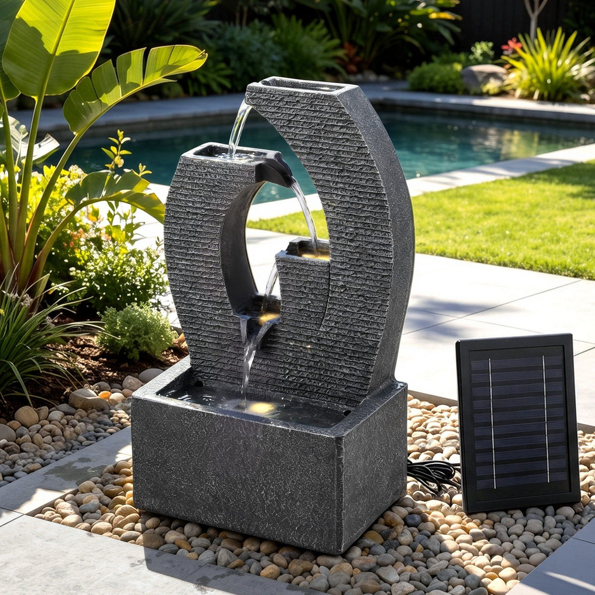 Renzo (50cm) 5-Tier Solar Water Fountain – Black - Homecoze