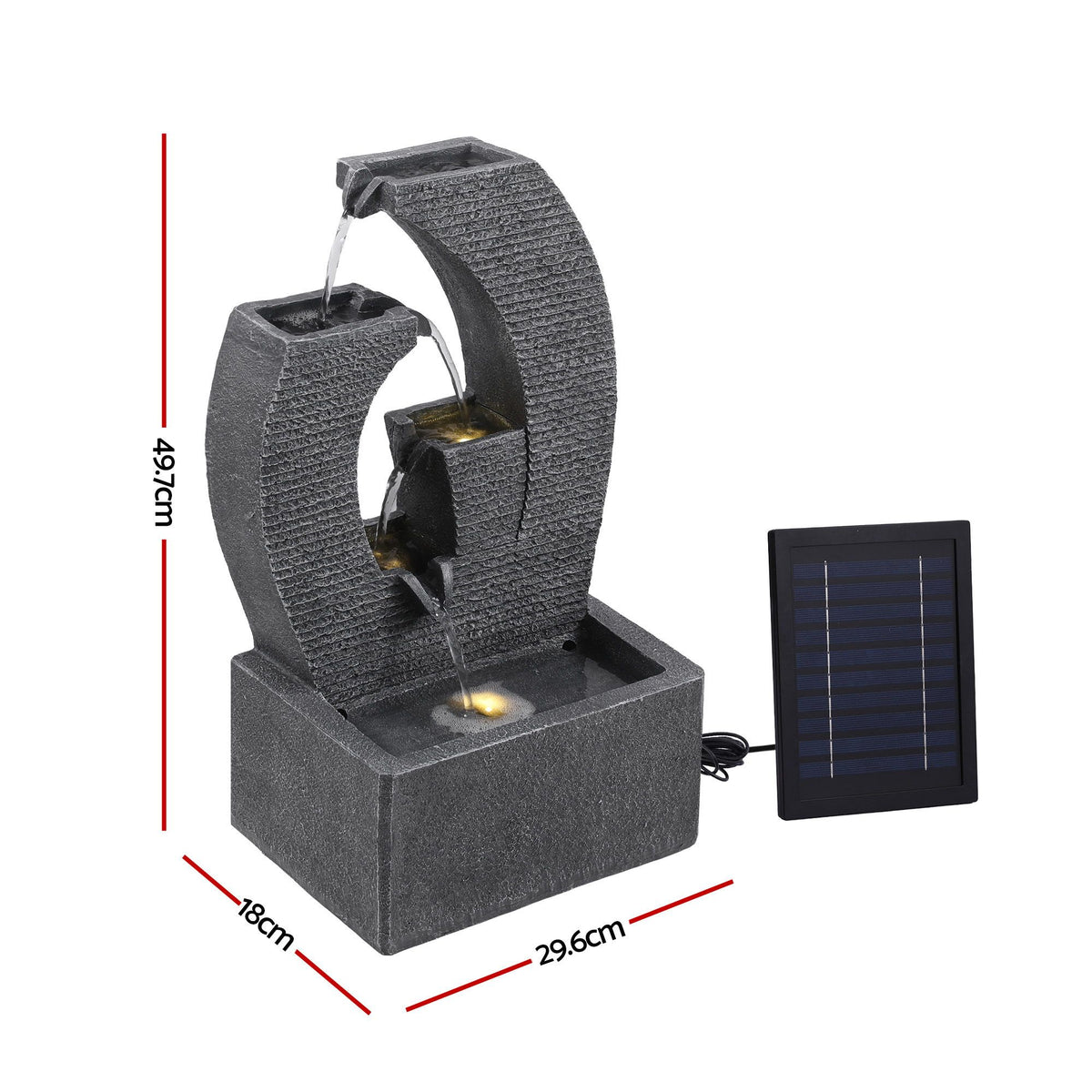 Renzo (50cm) 5-Tier Solar Water Fountain – Black - Homecoze
