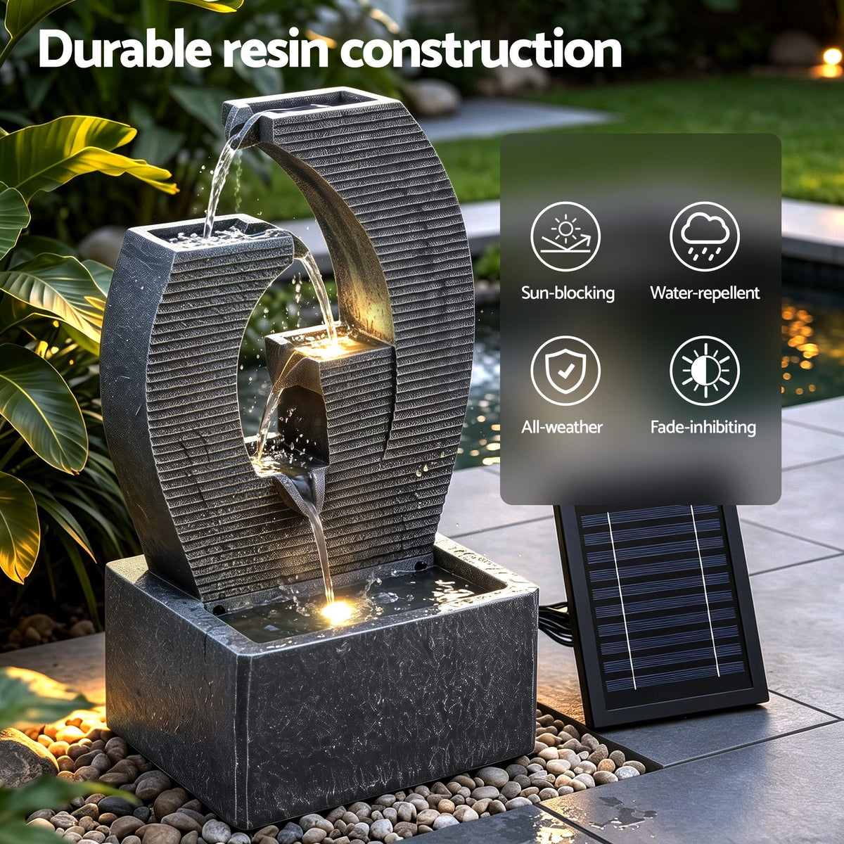 Renzo (50cm) 5-Tier Solar Water Fountain – Black - Homecoze