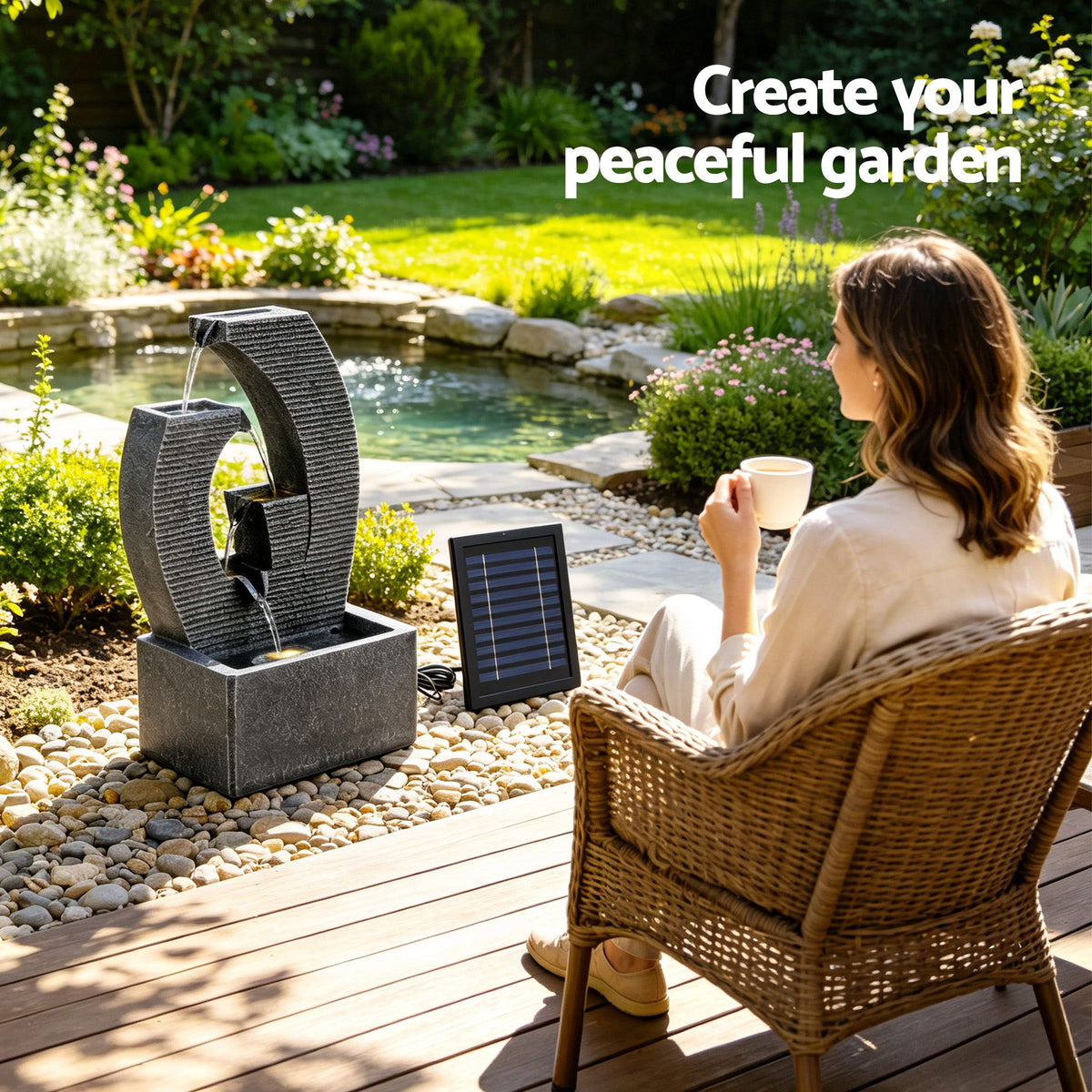Renzo (50cm) 5-Tier Solar Water Fountain – Black - Homecoze