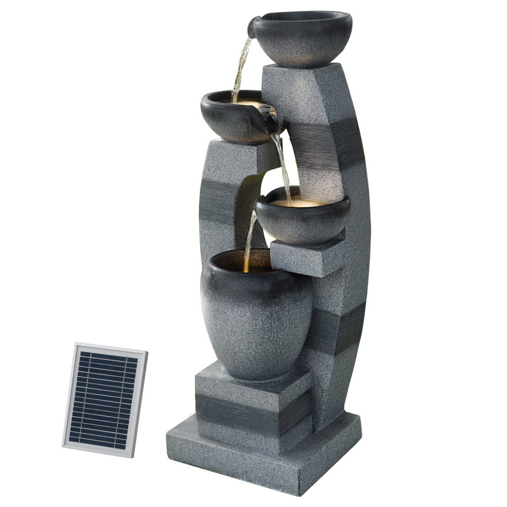 3-Tier Cascading Bowl Solar Water Fountain - Grey - Homecoze