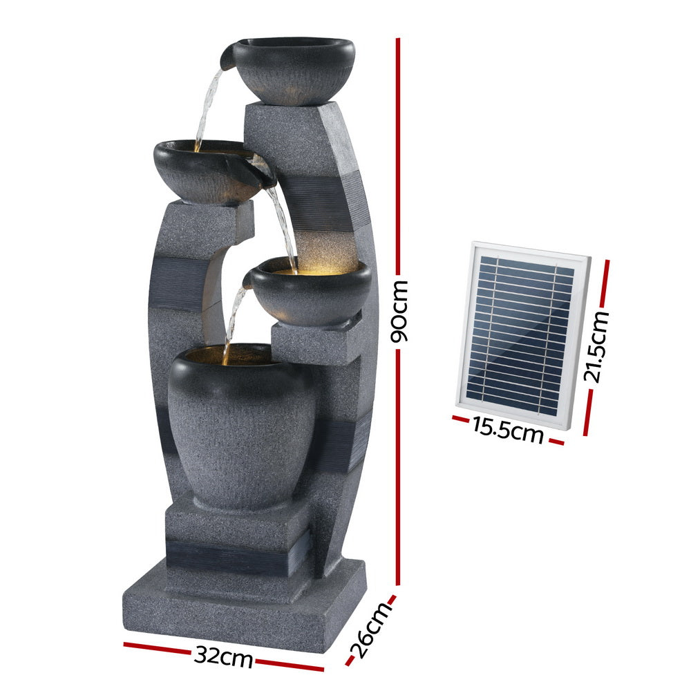 3-Tier Cascading Bowl Solar Water Fountain - Grey - Homecoze