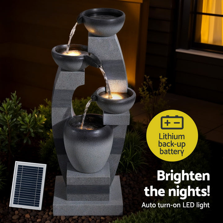 3-Tier Cascading Bowl Solar Water Fountain - Grey - Homecoze