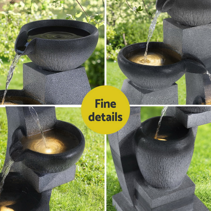 3-Tier Cascading Bowl Solar Water Fountain - Grey - Homecoze