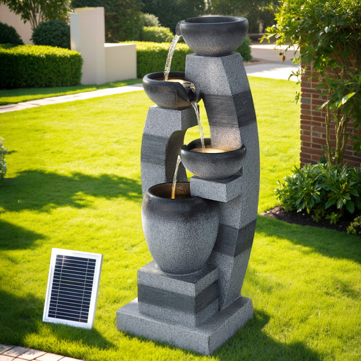 3-Tier Cascading Bowl Solar Water Fountain - Grey - Homecoze
