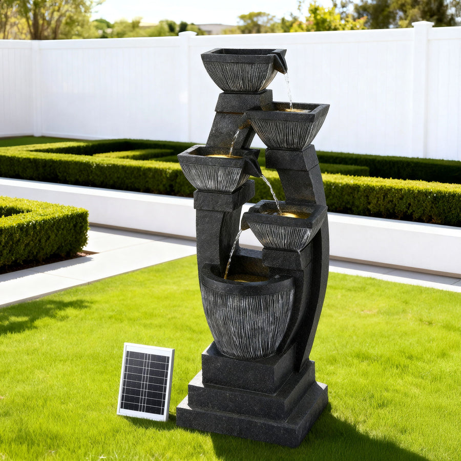 Gardeon Solar Fountain Water Feature Outdoor Fountain Indoor 5-Tier Bowl Cascading Grey - Homecoze