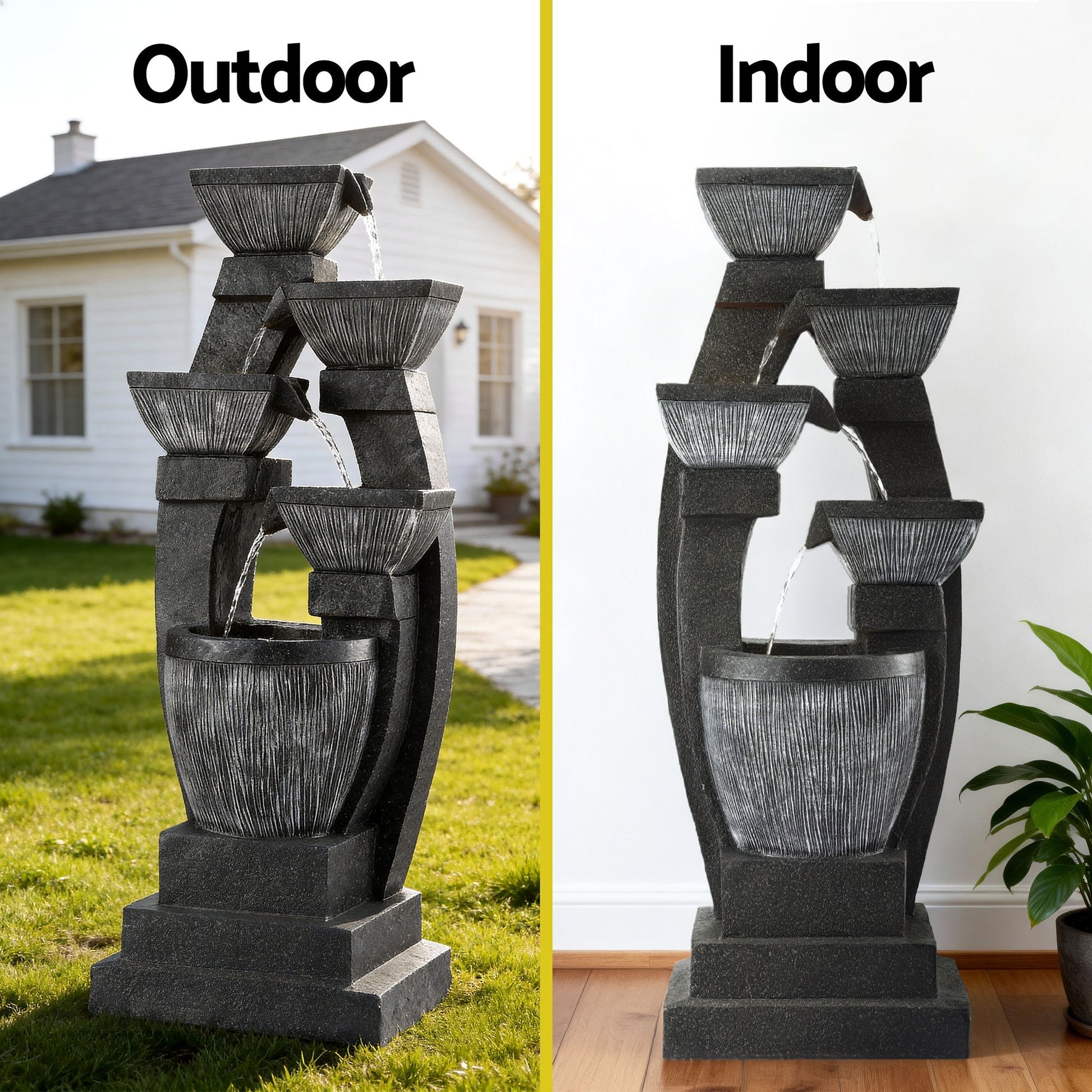 Gardeon Solar Fountain Water Feature Outdoor Fountain Indoor 5-Tier Bowl Cascading Grey - Homecoze