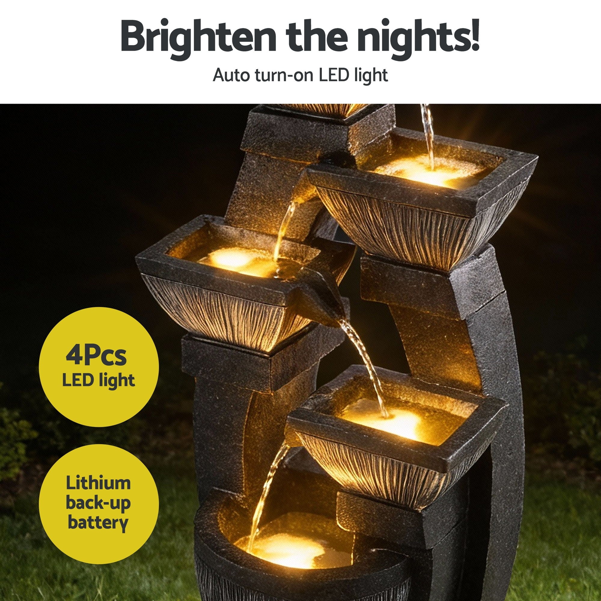 Gardeon Solar Fountain Water Feature Outdoor Fountain Indoor 5-Tier Bowl Cascading Grey - Homecoze