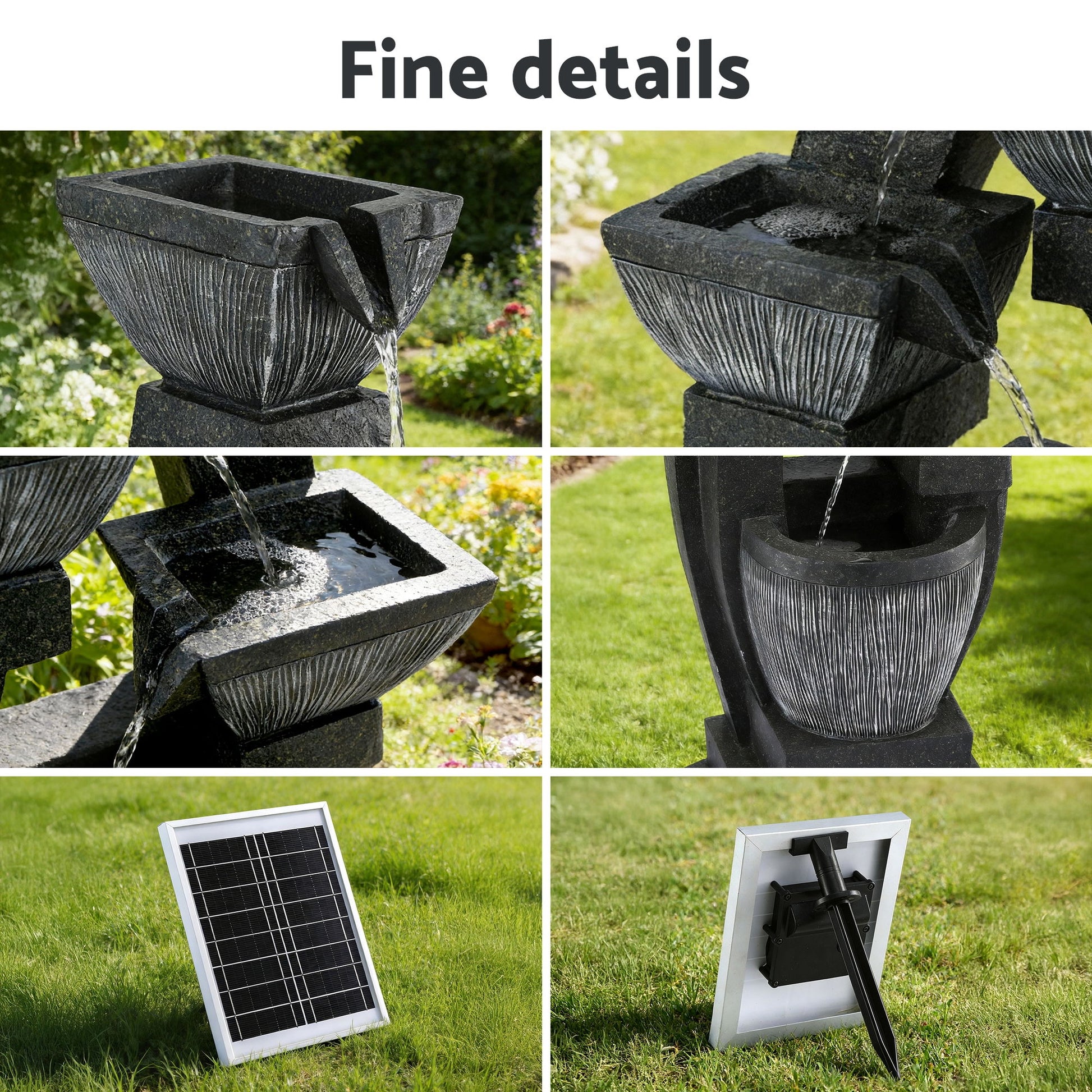 Gardeon Solar Fountain Water Feature Outdoor Fountain Indoor 5-Tier Bowl Cascading Grey - Homecoze
