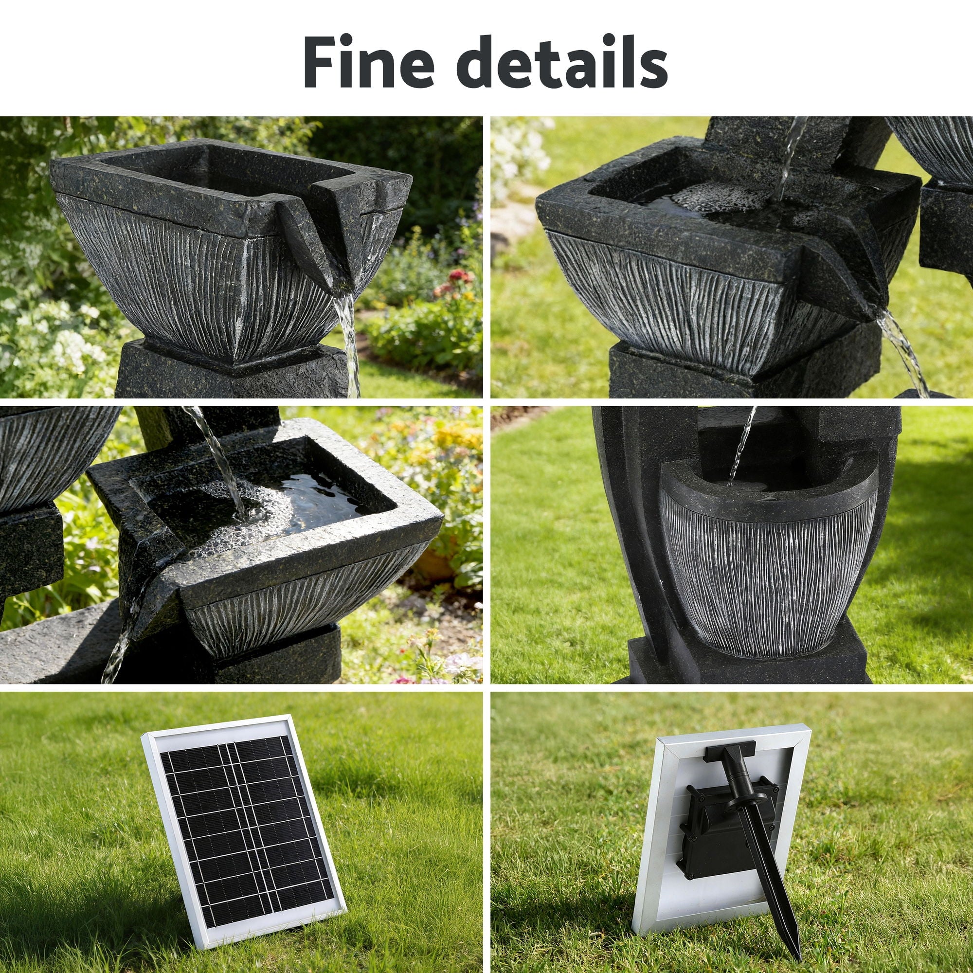 Gardeon Solar Fountain Water Feature Outdoor Fountain Indoor 5-Tier Bowl Cascading Grey - Homecoze