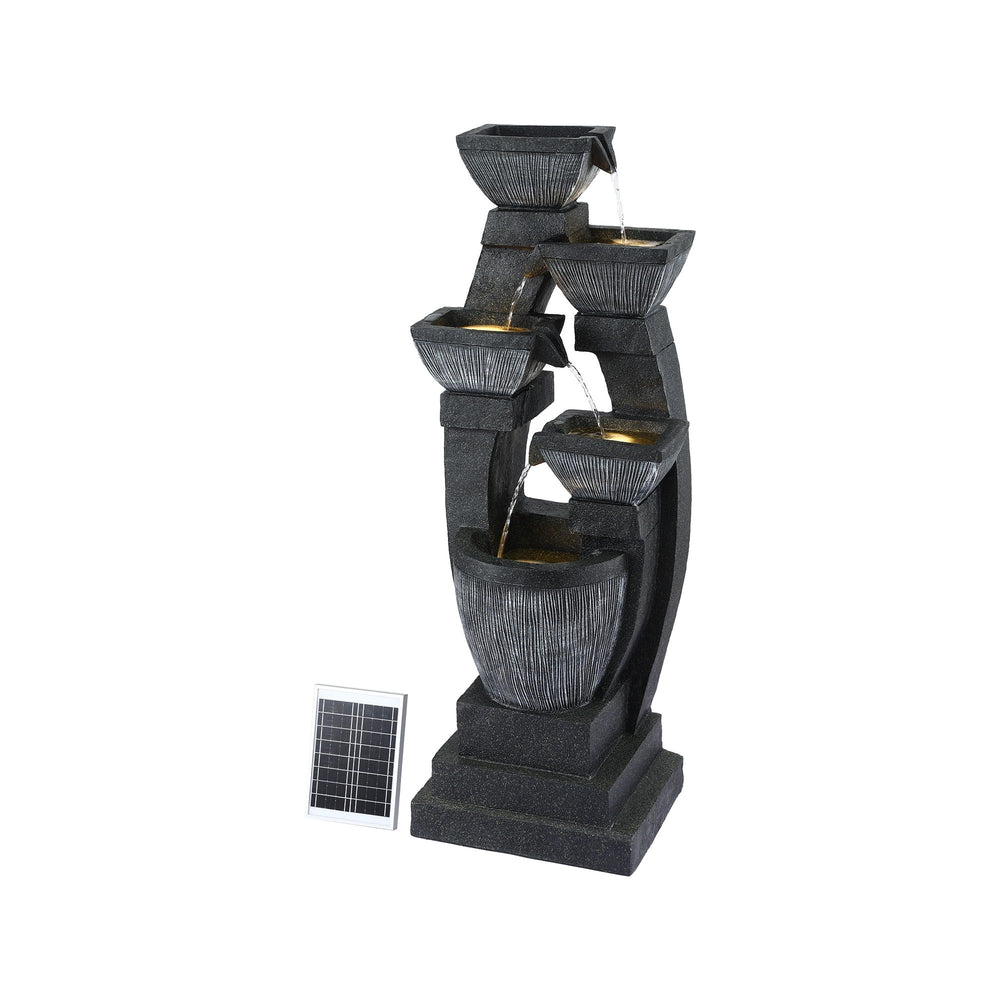 Gardeon Solar Fountain Water Feature Outdoor Fountain Indoor 5-Tier Bowl Cascading Grey - Homecoze