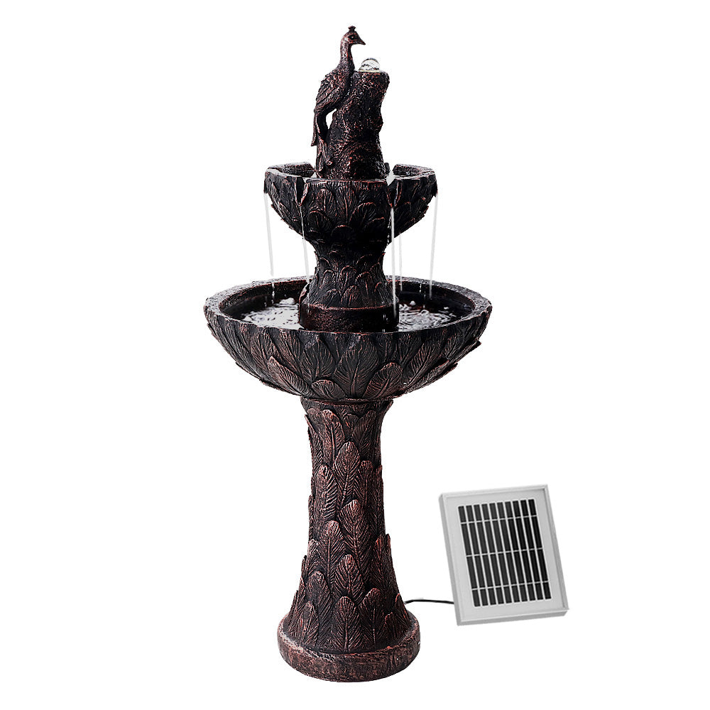 Solar Water Fountain Peacock Cascading Bird Bath 106cm Homecoze