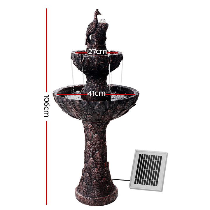 Solar Water Fountain Peacock Cascading Bird Bath 106cm Homecoze