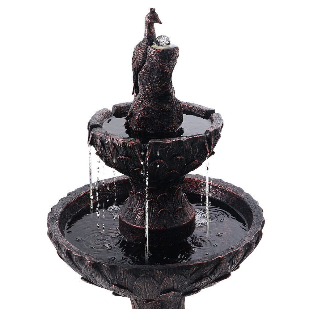 Solar Water Fountain Peacock Cascading Bird Bath 106cm Homecoze