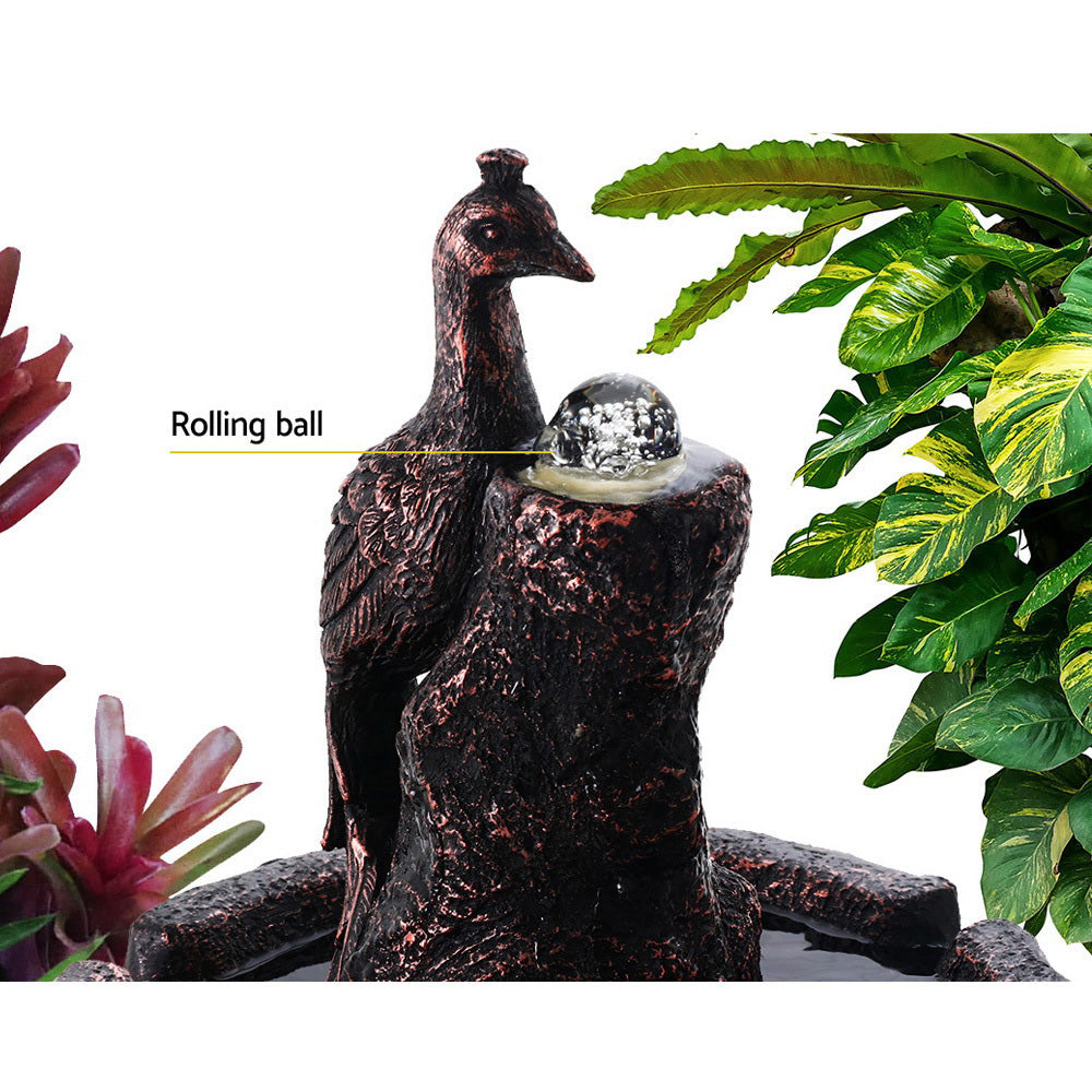 Solar Water Fountain Peacock Cascading Bird Bath 106cm Homecoze