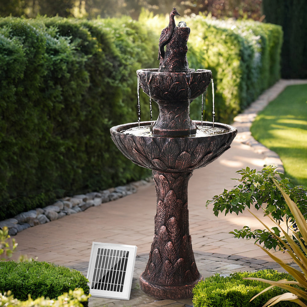 Solar Water Fountain Peacock Cascading Bird Bath 106cm Homecoze