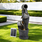 Gardeon Solar Fountain Water Feature Cascading Fountain 3-Tier Pot LED Lights 80CM Grey - Homecoze